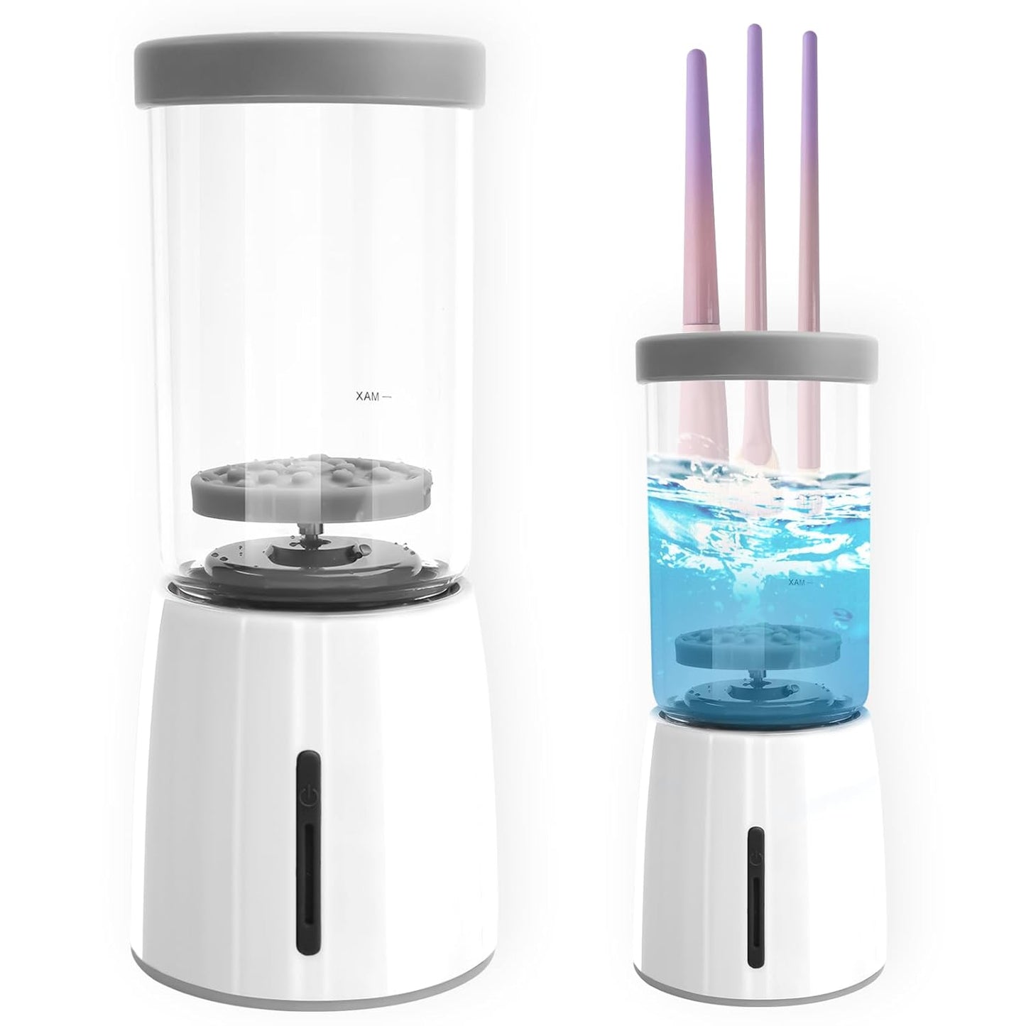 Electric Makeup Brush Cleaner Machine, Rechargeable Wireless Cosmetic Brushes Cleanser, Automatic Spinning Makeup Brush Washing Cleaner For All Size Makeup Brush and Sponges (White)