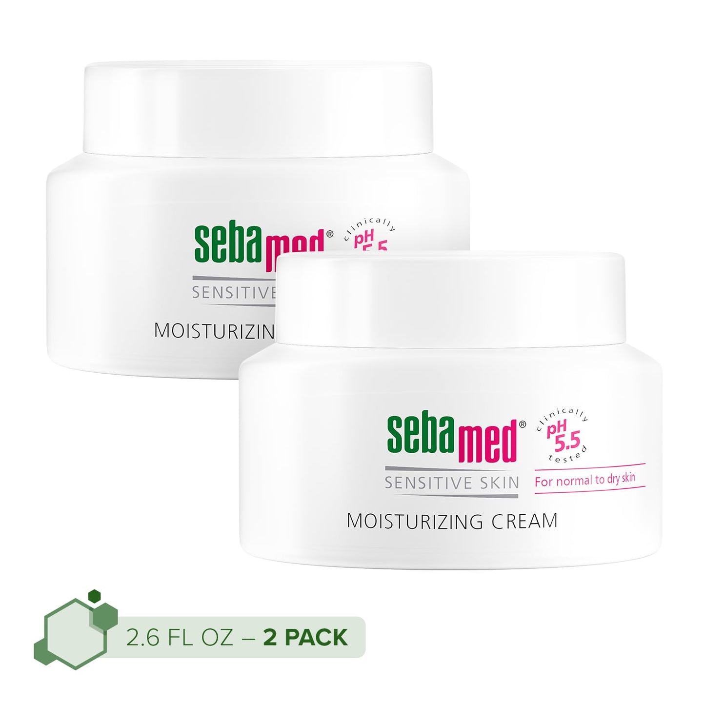 SEBAMED Moisturizing Face Cream for Sensitive Skin Antioxidant pH 5.5 Vitamin E Hypoallergenic 2.6 Fluid Ounces (75mL) Ultra Hydrating Dermatologist Recommended Moisturizer (Pack of 2)