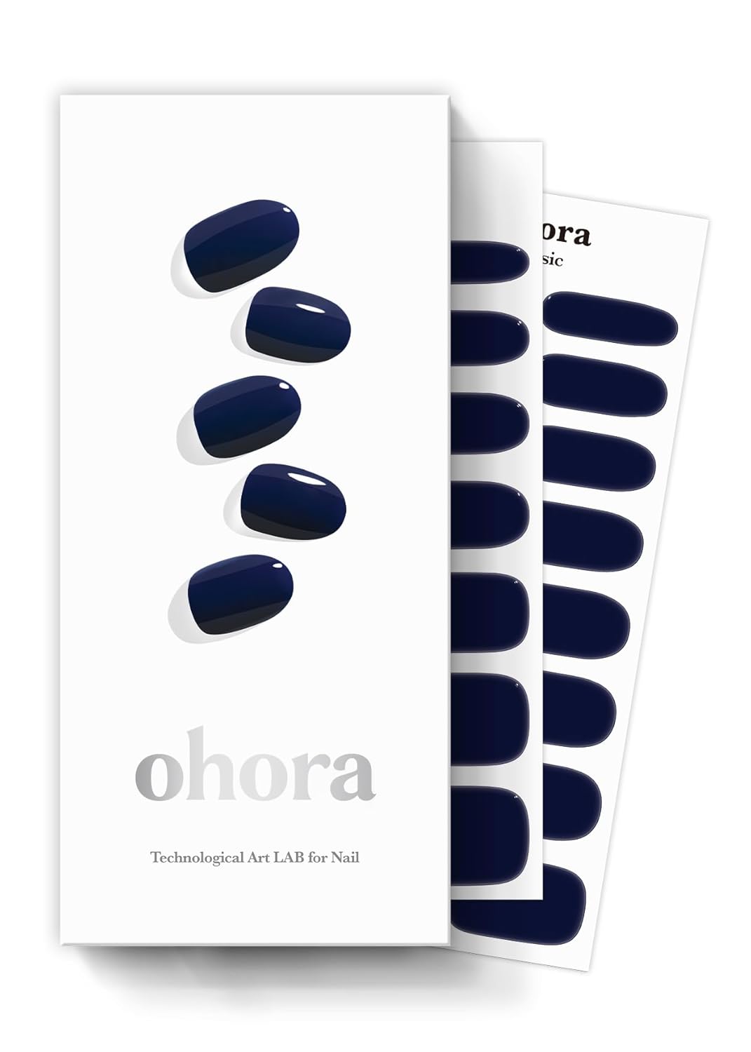 ohora Semi Cured Gel Nail Strips (N Royal Navy) - Blue, Solid, Works with Any UV/LED Lamps, Salon-Quality, Long Lasting, Easy to Apply & Remove - Includes 2 Prep Pads, Nail File & Wooden Stick