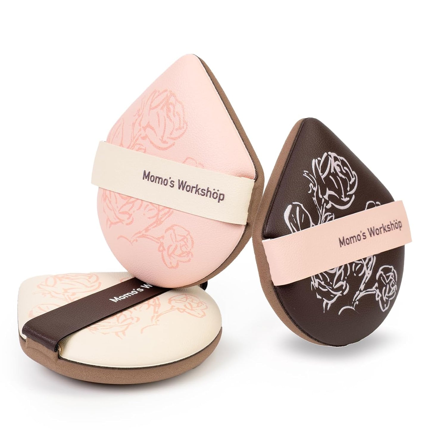 Makeup Sponge Set, Hydropolyurethane Sponges, Dry/Wet Use with Lychee-Pattern PU Leather, Expands 1.3x, for Full/Sheer Coverage Finish,3pcs Beauty Puffs &Storage Case