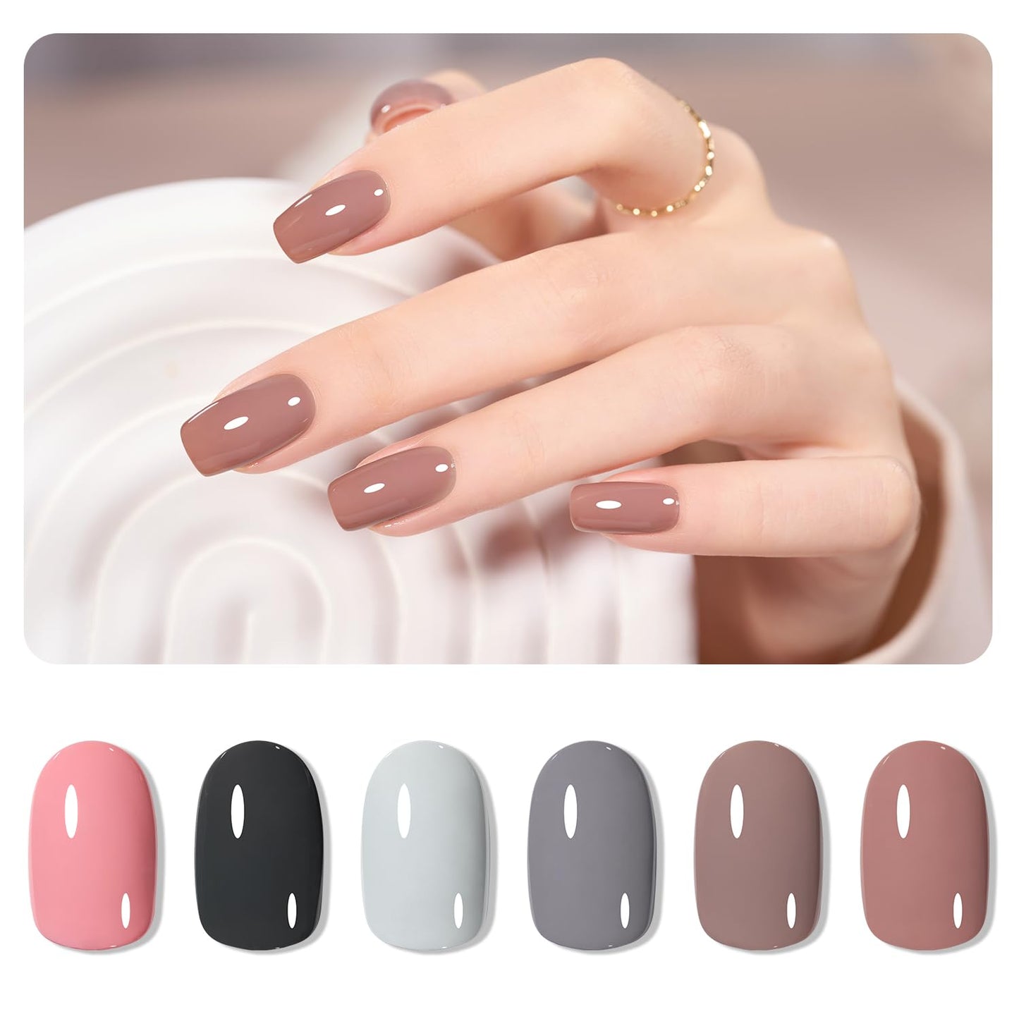 GAOY Gel Nail Polish Set of 6 Colors Including Pink Nude Gray Gel Polish Kit UV LED Soak Off Home DIY Manicure Nail Salon Varnish
