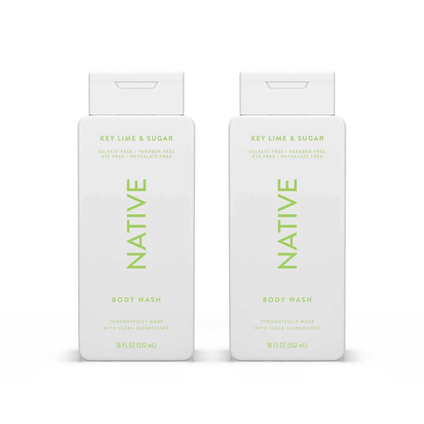 Native Body Wash Contains Naturally Derived Ingredients | For Women & Men, Sulfate, Paraben, & Dye Free Leaving Skin Soft and Hydrating | Key Lime & Sugar 18 oz - 2 Pk