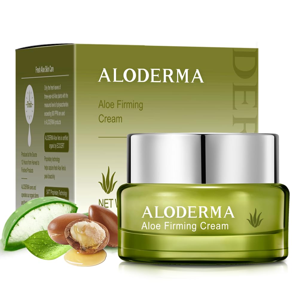 Aloderma Firming Cream for Face and Neck with 62% Organic Aloe Vera - Firming Face Cream with Hyaluronic Acid & Carnosine - Natural Renewing Aloe Face Cream - Instantly Hydrate & Plump Skin, 1.7oz
