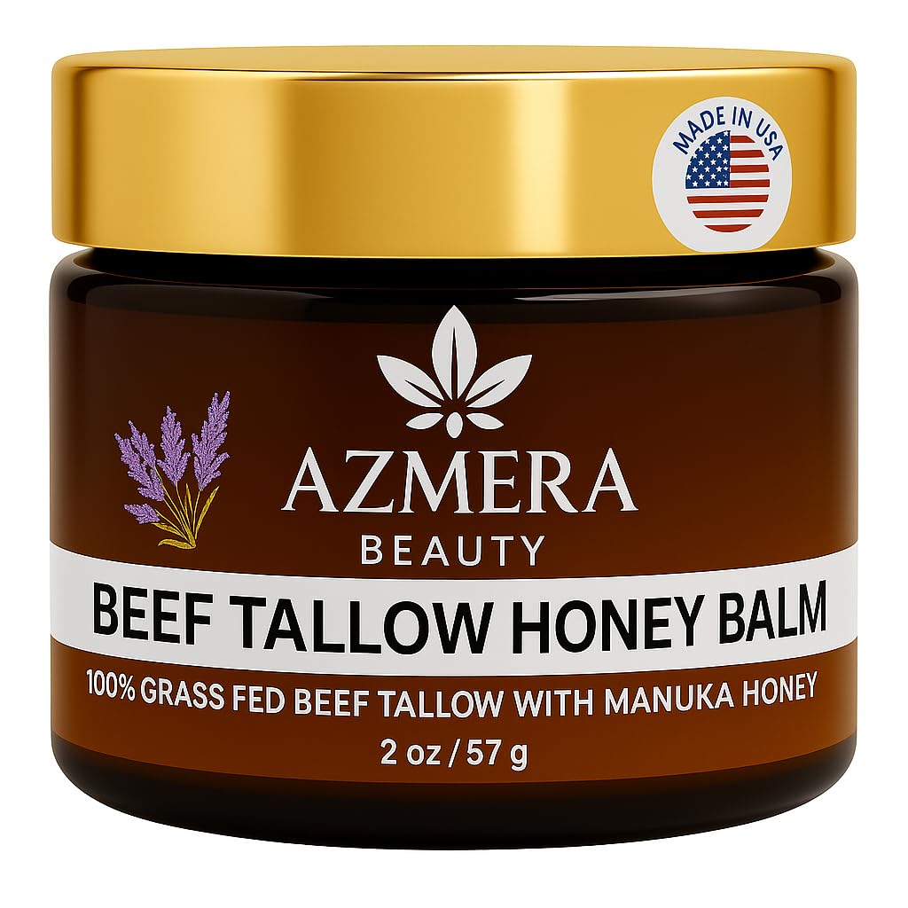Azmera Beauty100% Grass-Fed Beef Tallow Balm, Manuka Honey MGO 263+, Organic Beeswax & Olive Oil, Beef Tallow for skin,Handmade Moisturizer for Dry Skin, Eczema Relief, & Healing Skin(2oz, Lavender)