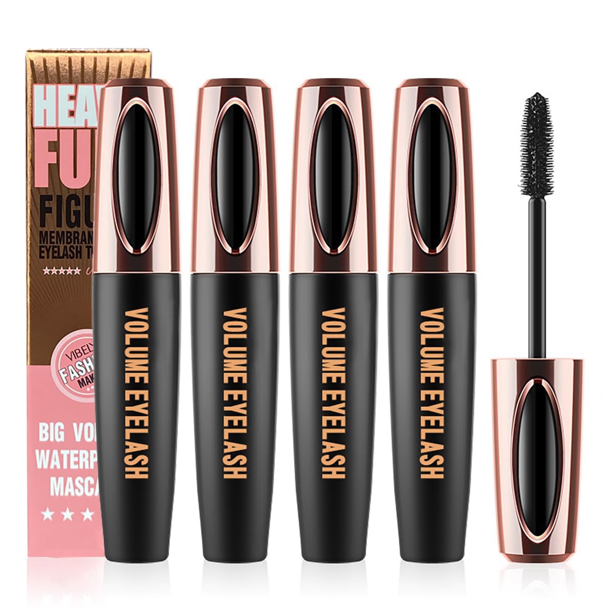 4D Silk Fiber Lash Mascara Extension Voluminous Mascara Waterproof & Smudge-Proof Long-Lasting 24 Hours No Flaking Longer Thicker Eyelashes,All Day Exquisitely Full (4 Packs)