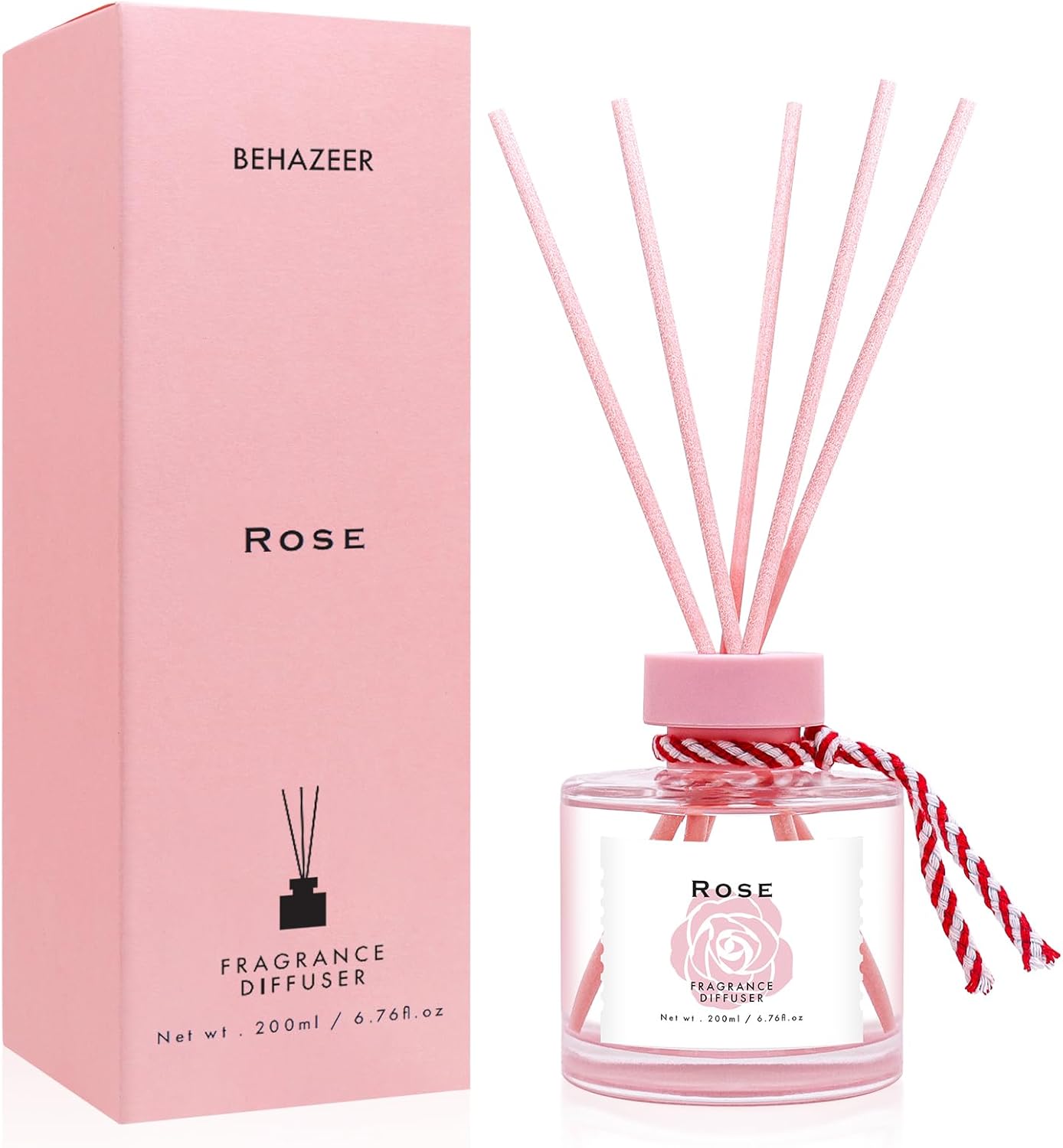 Rose Reed Diffuser Set, 6.77OZ(200ML) Large Capacity Natural Non-Toxic Oil, Reed Diffusers Set for Home