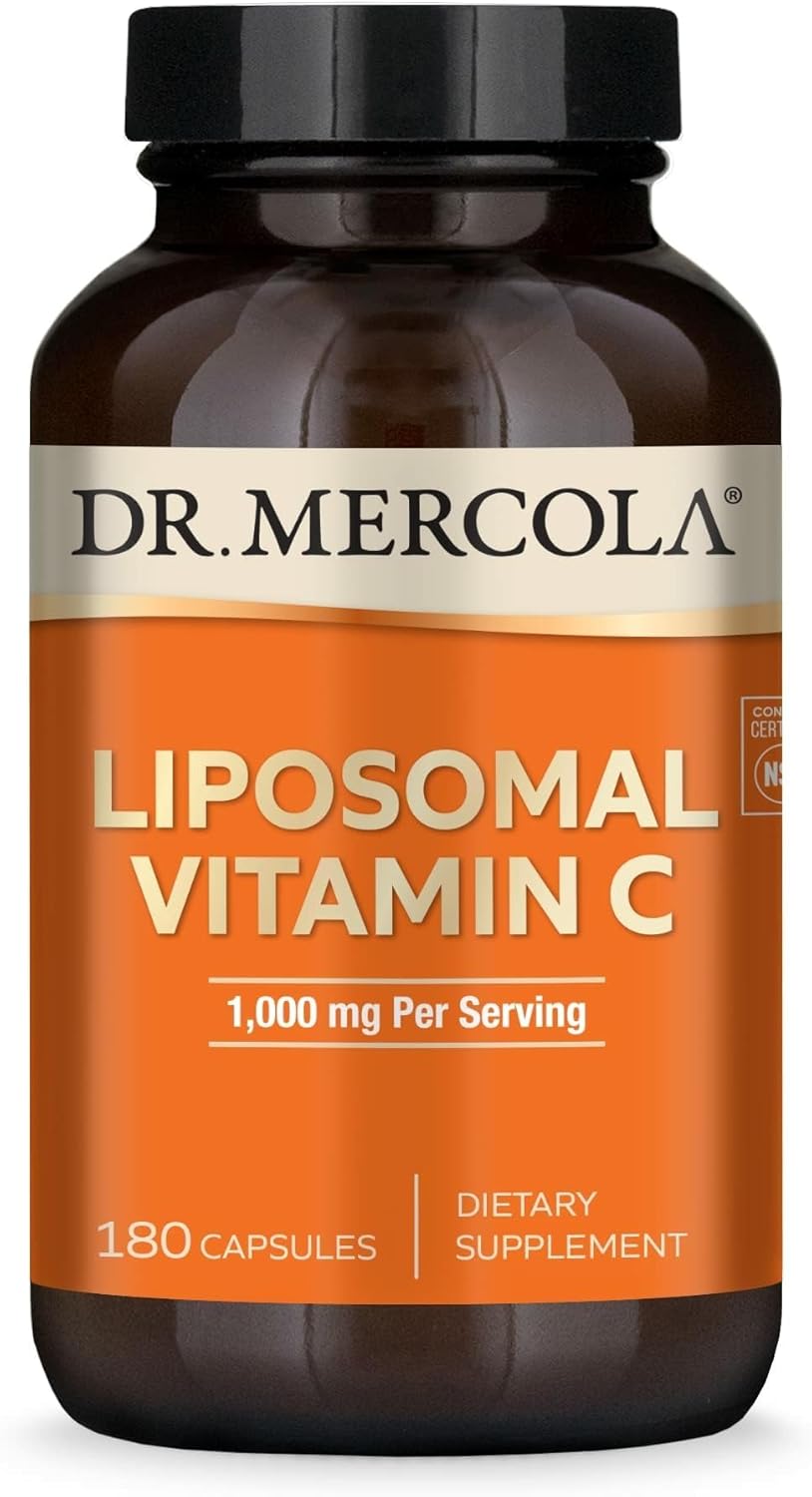 Dr. Mercola Liposomal Vitamin C - Brain, Heart, Eye & Immune Support - Provides 1,000 mg of Bioavailable Vitamin C - Non-GMO, Gluten-Free & Soy-Free - 180 Capsules (90 Servings)