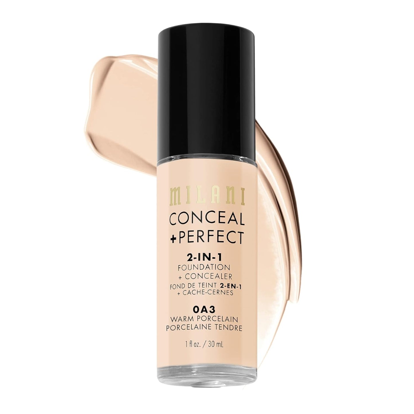 Milani Conceal + Perfect 2-in-1 Foundation + Concealer for a Flawless Complexion, Under Eye Corrector, Cover Redness and Imperfections, Waterproof and Sweatproof - Warm Porcelain