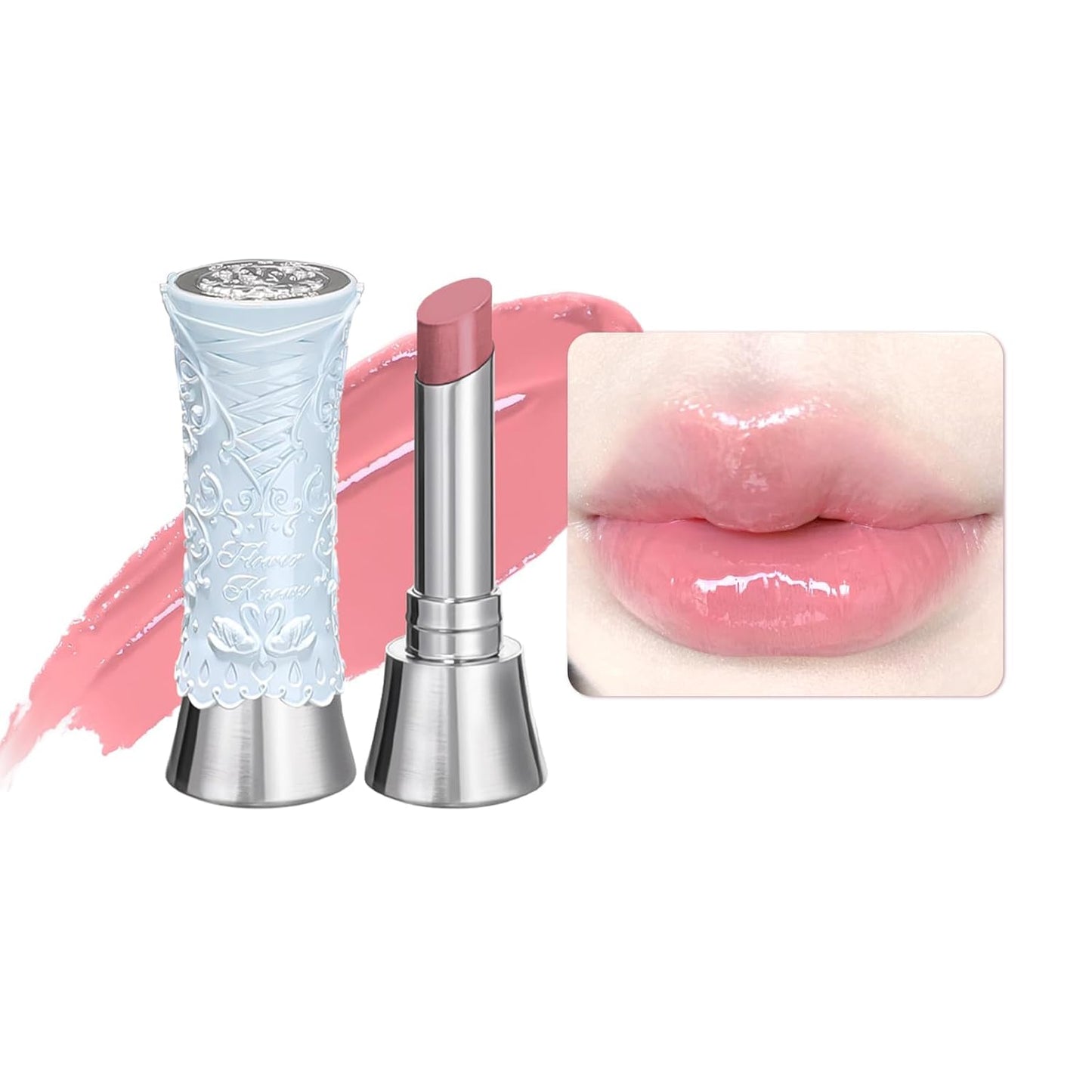 Flower Knows Swan Ballet Shine Lipstick,Hydrating Solid Lip Gloss,Moisturizing Pink Tinted Lip Balm-Long Lasting Lip Gloss in Balm for Girls&Women,Vegan & Cruelty-Free(B04 Silver Moon)