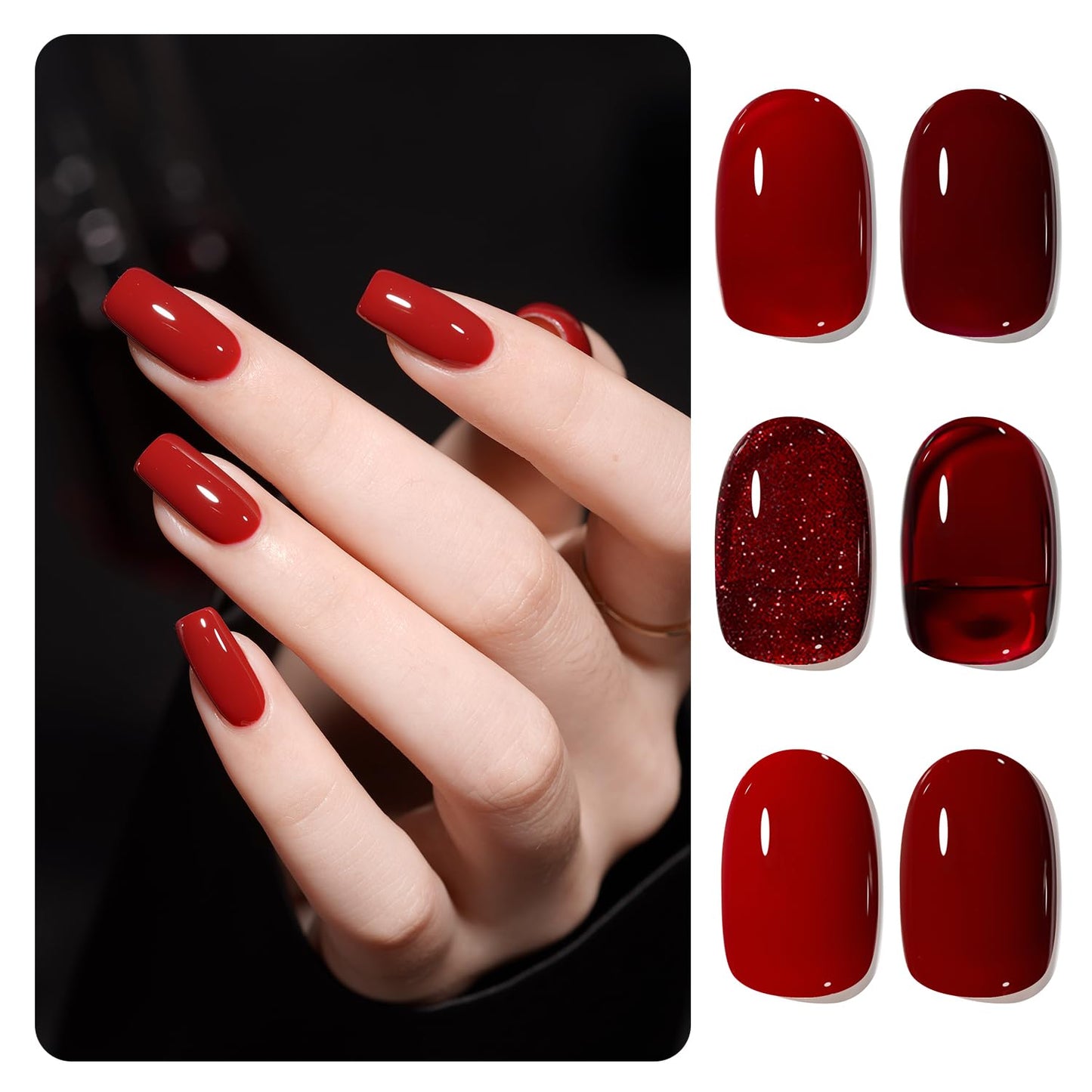 GAOY Viva Chili Gel Nail Polish Set, 6 Colors Including Burgundy Red Glitter Red Jelly Gel Polish Kit for Salon Manicure and Nail Art DIY at Home