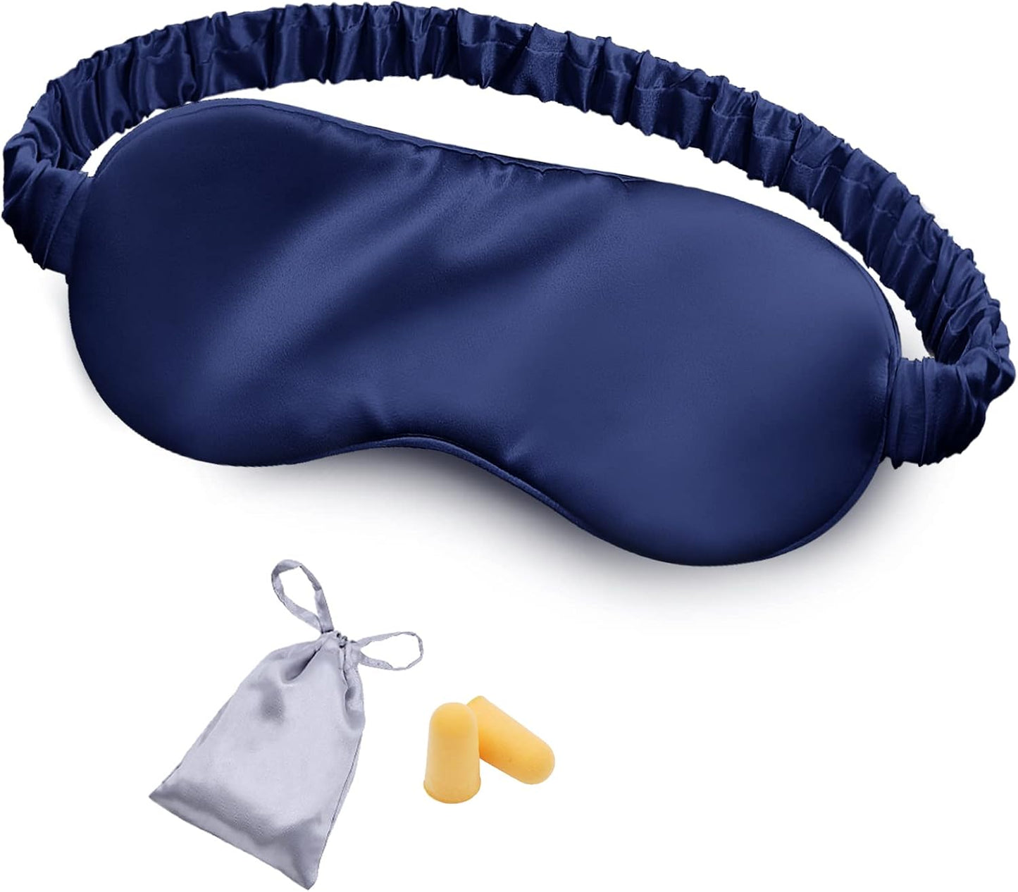 Silk Sleep Mask Eye Mask Blindfold with Double Layer Silk Filling and Elastic Strap for Full Night's Sleep, Travel and Nap, Soft Eye Cover Eyeshade with Luxury Bag and Ear Plugs by OLESILK (Navy Blue)