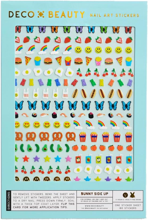 Deco Beauty Sunny Side Up Nail Stickers - Lightweight & Easy-to-Apply Nail Art with Cute & Trendy Design - Durable & Long-Lasting Nail Stickers for Women, Ideal for DIY Manicures