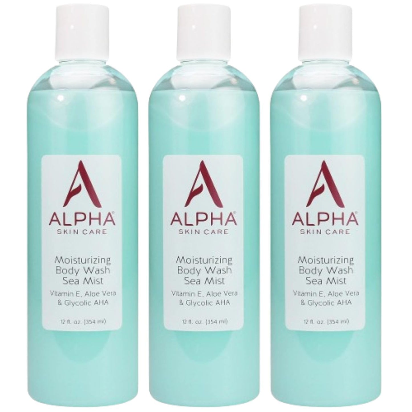 Alpha Skin Care Moisturizing Body Wash, Gentle Soap-Free Anti-Aging Formula, Glycolic AHA, Vitamin E & Aloe Vera, Conditions & Soothes, All Skin Types Hydroxy Acid, 12 Oz, Pack of 3