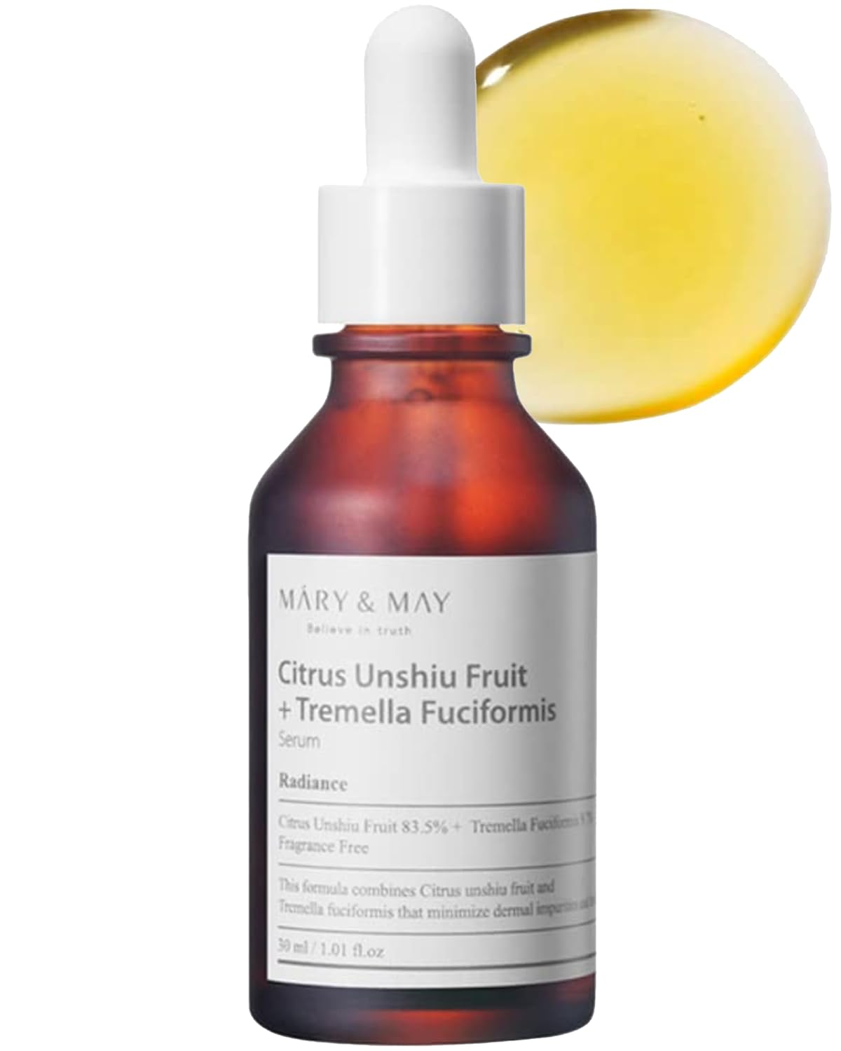 Mary&May Citrus Unshiu Fruit + Tremella Fuciformis Serum 1.01 Fl Oz / 30ml | VItamin Serum, Improves Skin Tone and Blemish, Recovering Glowy and Transparent Skin, Fragrance Free | EWG Green