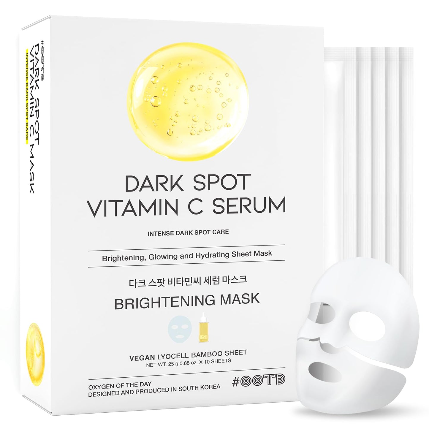 #OOTD Vitamin C Revitalizing Hydrating Sheet Mask (10pcs) - Face Mask Korean Skincare Facial Sheet Masks for Even-Looking Skin Tone & Radiance