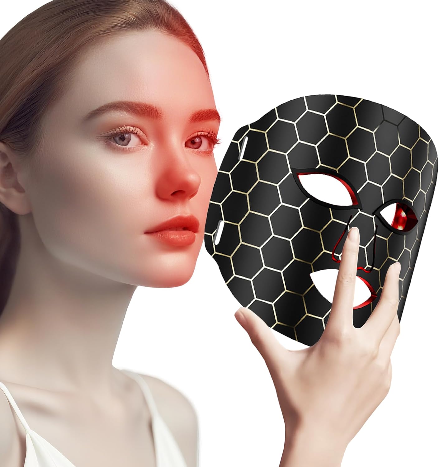 Red Light Therapy for Face -7 Modes Portable LED Face Mask with 800mAh Rechargeable Remote, 288 LEDs for Anti-Aging & Soothing, Green & Blue and Redlight mask at Home