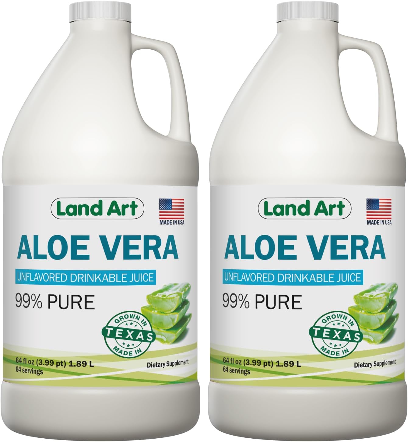 Pure Aloe Vera Juice Unflavored – Cold-Processed - 99.7% Organic Aloe Vera Inner Fillet from Fresh Texas Leaves – Digestive Health, Detox and Natural Wellness – 64 fl oz (Pack of 2)