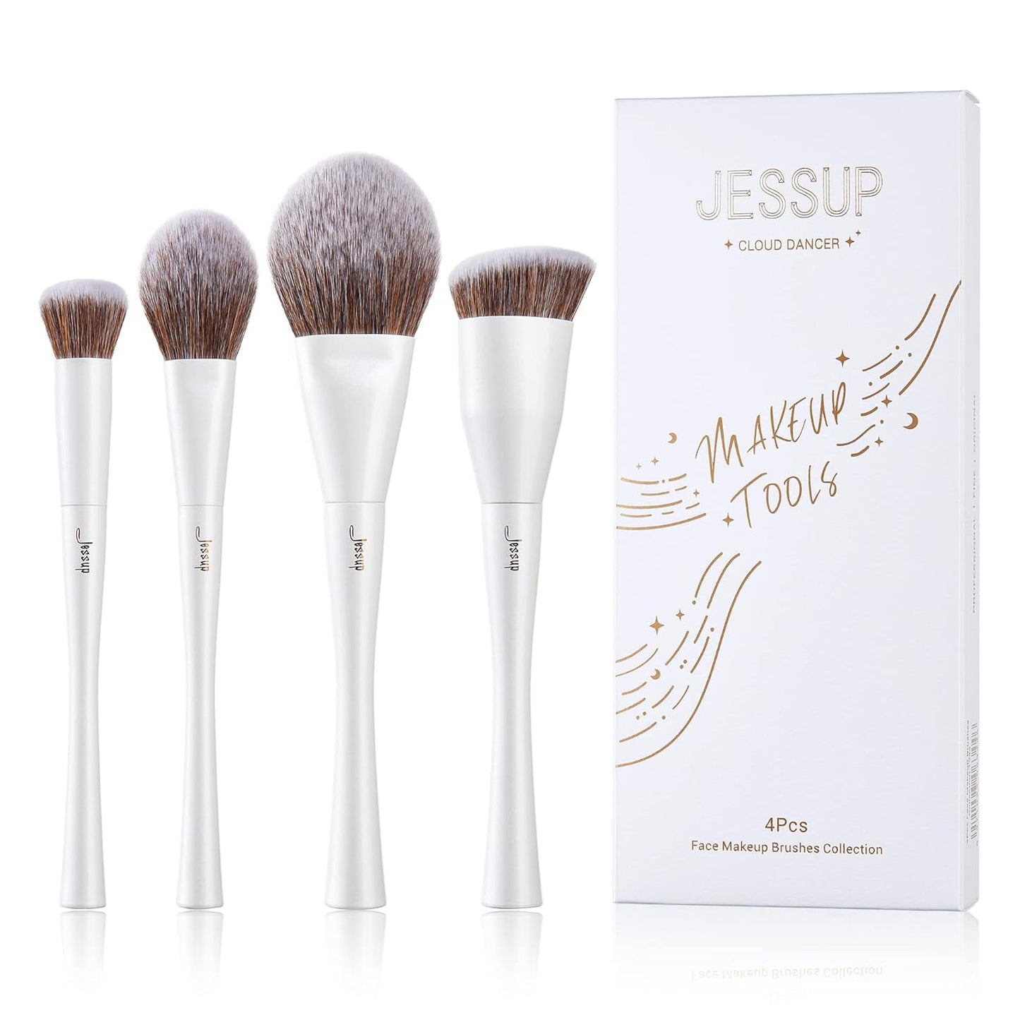 Jessup Make up Brushes 4pcs Face Makeup Brushes Set for Foundation Concealer Blush Contour Powder Highlighter, Pearl White T344