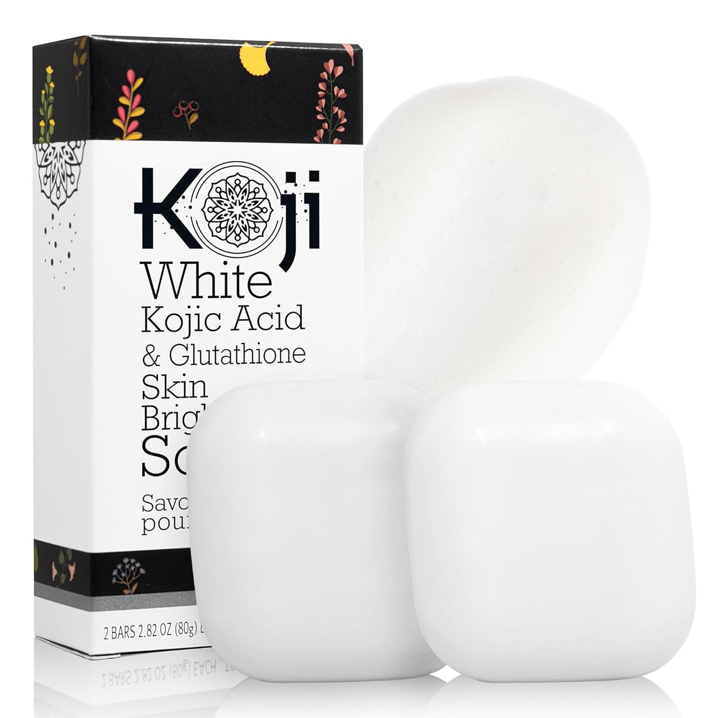 Koji White Kojic Acid & Glutathione Skin Brightening Soap for Body & Face Exfoliating, Hydrating and Cleansing Bar for Reduce the Appearance of Fine Lines and Wrinkles, Vegan, 2.82 oz (2 Bars)