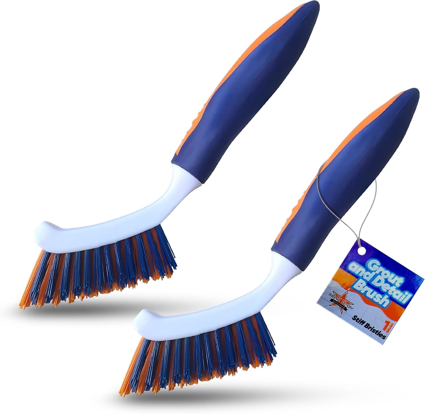 Bring It On Grout Cleaning Brush – Crevice Cleaning Brush with Stiff Nylon Bristles – 8-inch Heavy-Duty Grout and Tile Cleaner Brush – Scrubbing Brush for Corners, Bathroom, Kitchen, Tile, 2 Pack
