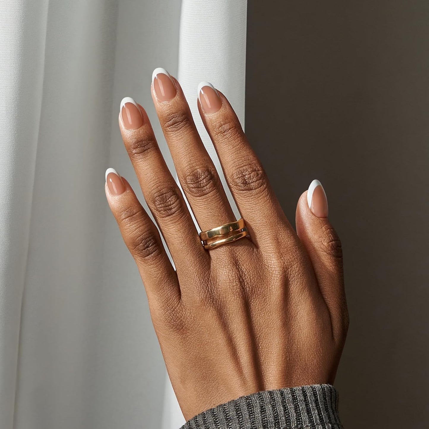 BTArtbox Press On Nails Almond - Extra Short French Tip Press On Nails Brown, Fake Nail with Nail Glue, Natural Reusable 32pcs Fake Nails Kit