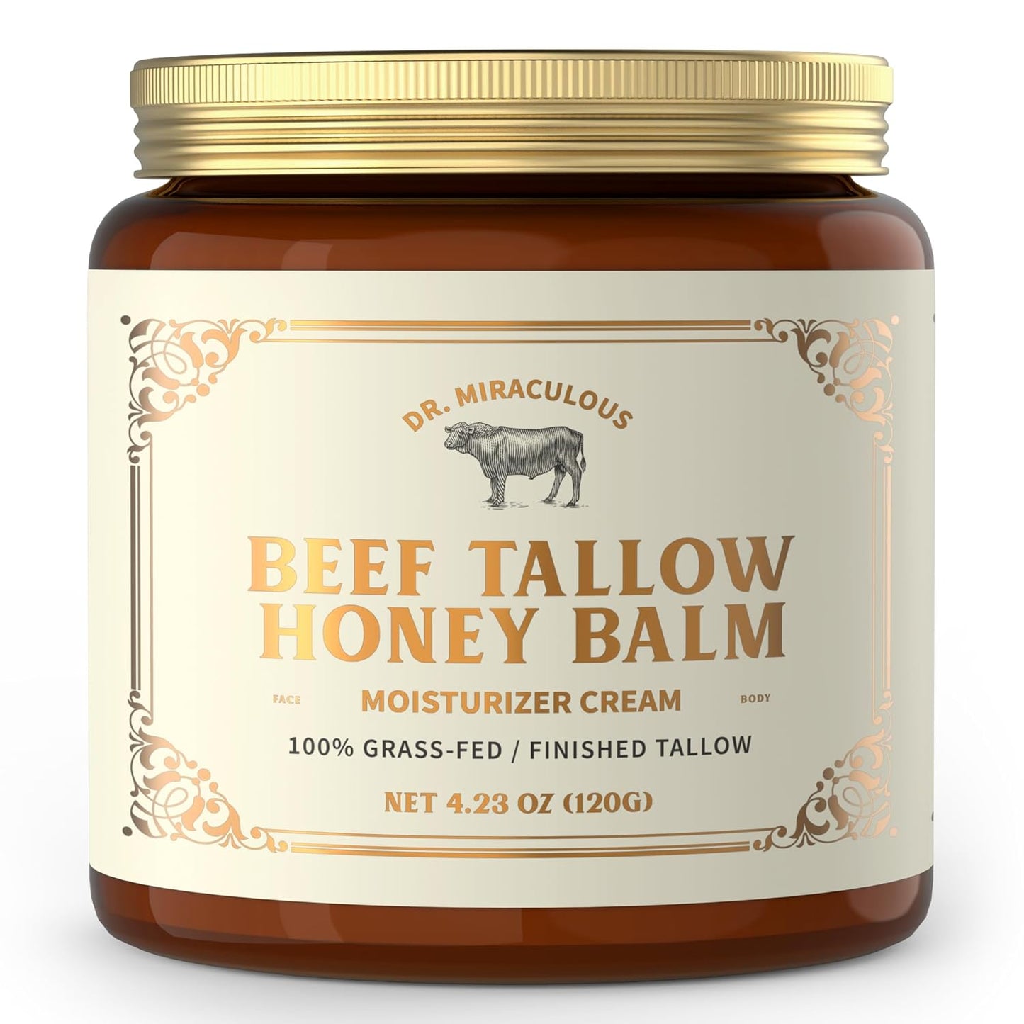 100% Grass-Fed Whipped Beef Tallow and Honey Balm for Skin, Moisturizer for Face & Body with Organic Beeswax & Organic Honey Balm, All Natural Formula, 4.23OZ (120G)