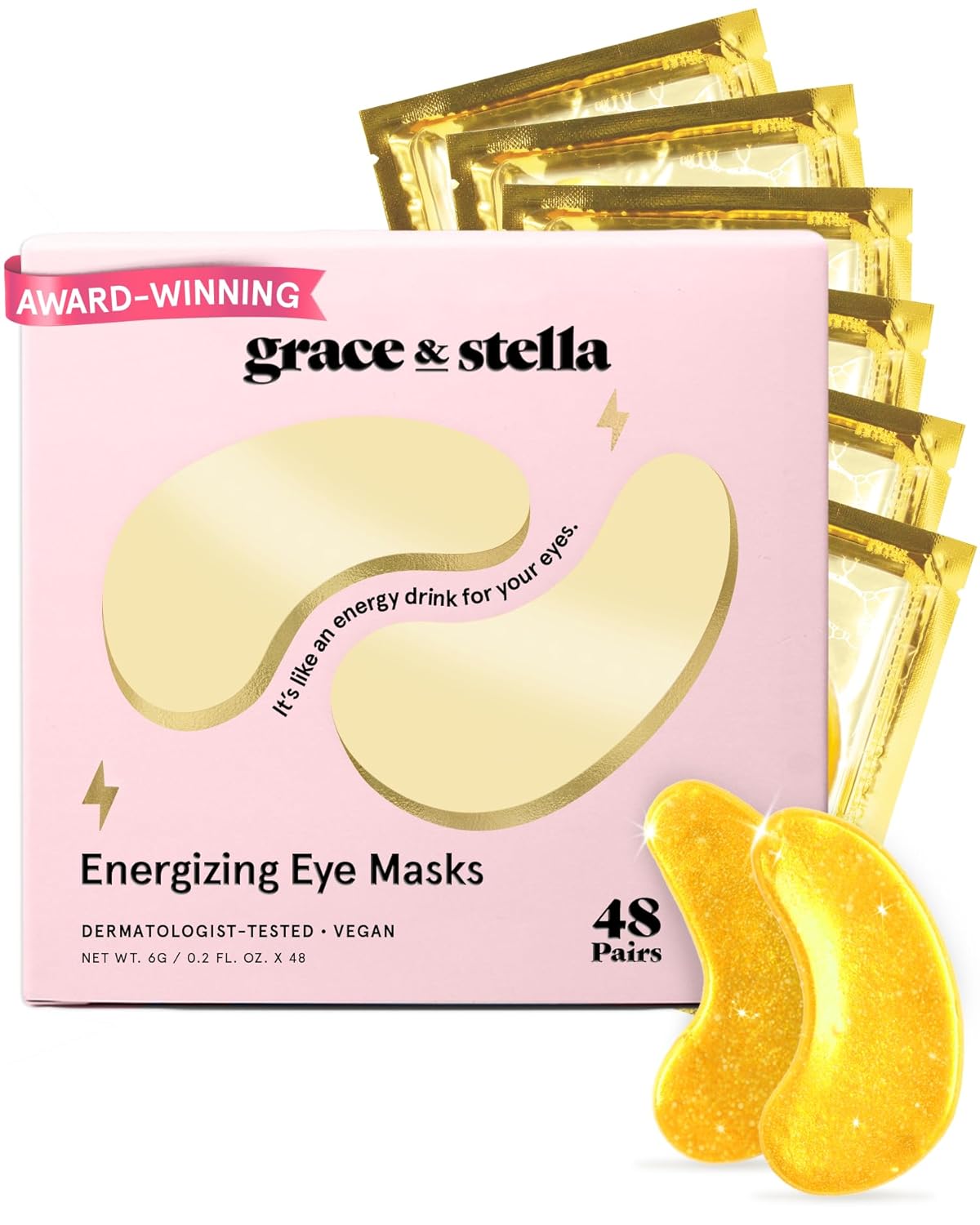 grace & stella Award Winning Under Eye Mask - Travel Essentials - Birthday Gifts for Women - Gel Eye Patches for Dark Circles, Puffy Eyes, Wrinkles, Undereye Bags - Vegan Self Care (48 Pairs, Gold)