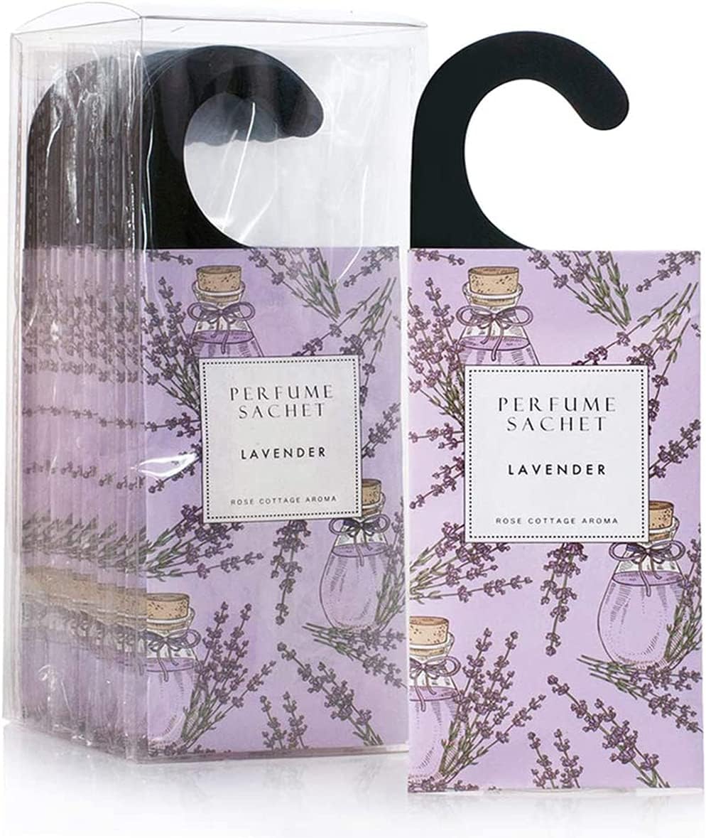 ROSE COTTAGE Large 12 Packs Lavender Hanging Closet Deodorizer Air Freshener Long Lasting Scented Sachets Smell Goods for House