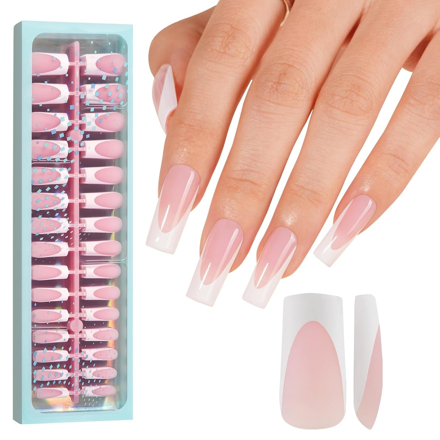 Vansiho Pink Deep French Gel Nail Tips, 150Pcs Long Square Soft Gel Nail Tips, French Tips Press on Nails, Fake Nails for Nail Art DIY 15 Sizes