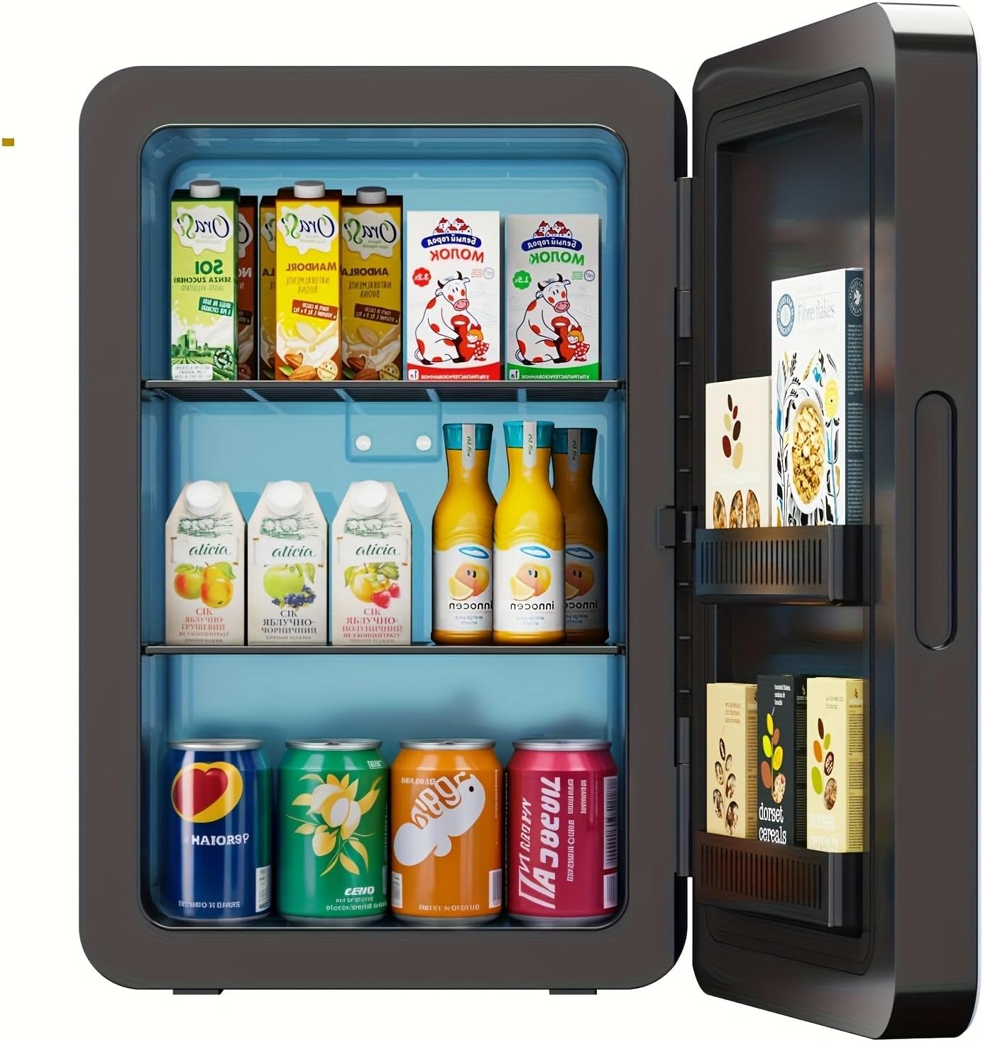 22L/30Cans Mini Fridge for Bedroom, 12v DC Portable Cooler & Warmer, Mini Refrigerator with Glass Front, for Car Office Desk & Dorm Food Beverage Skincare Makeup (Black)