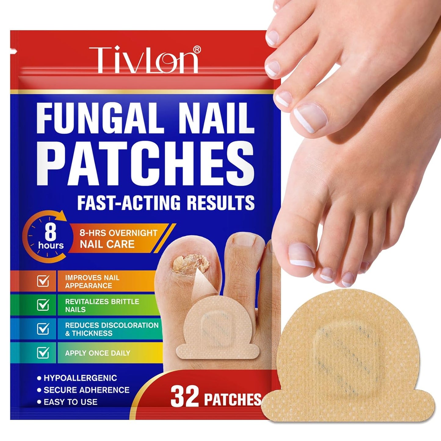 Toenail Fungus Treatment Extra Strength, 32 Pcs Fungal Nail Patches, Nail Repair for Damaged Nails, 8-Hour Overnight Nail Treatment Restores Healthy Appearance