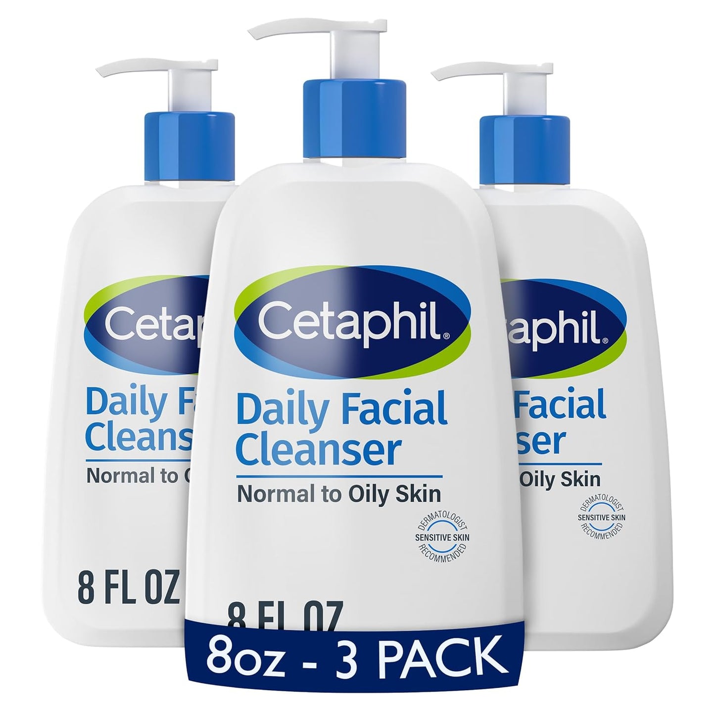 Cetaphil Face Wash, Daily Facial Cleanser for Sensitive, Combination to Oily Skin, 8 oz, Pack of 3, Gentle Foaming, Soap Free, Hypoallergenic