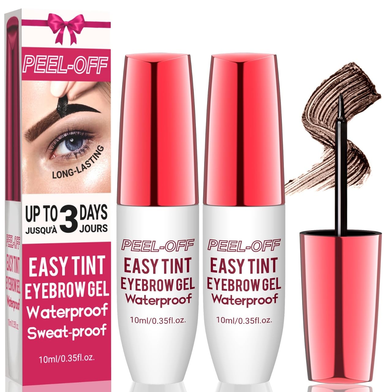 2PCS Easy Peel Off Tattoo Eyebrow Gel Kit - Brow Peel Off Gel for Women,Waterproof Long-lasting,Sweatproof,Natural Brows Color,For Fuller & Defined Looking Brows,DIY at Home(Darkbrown)