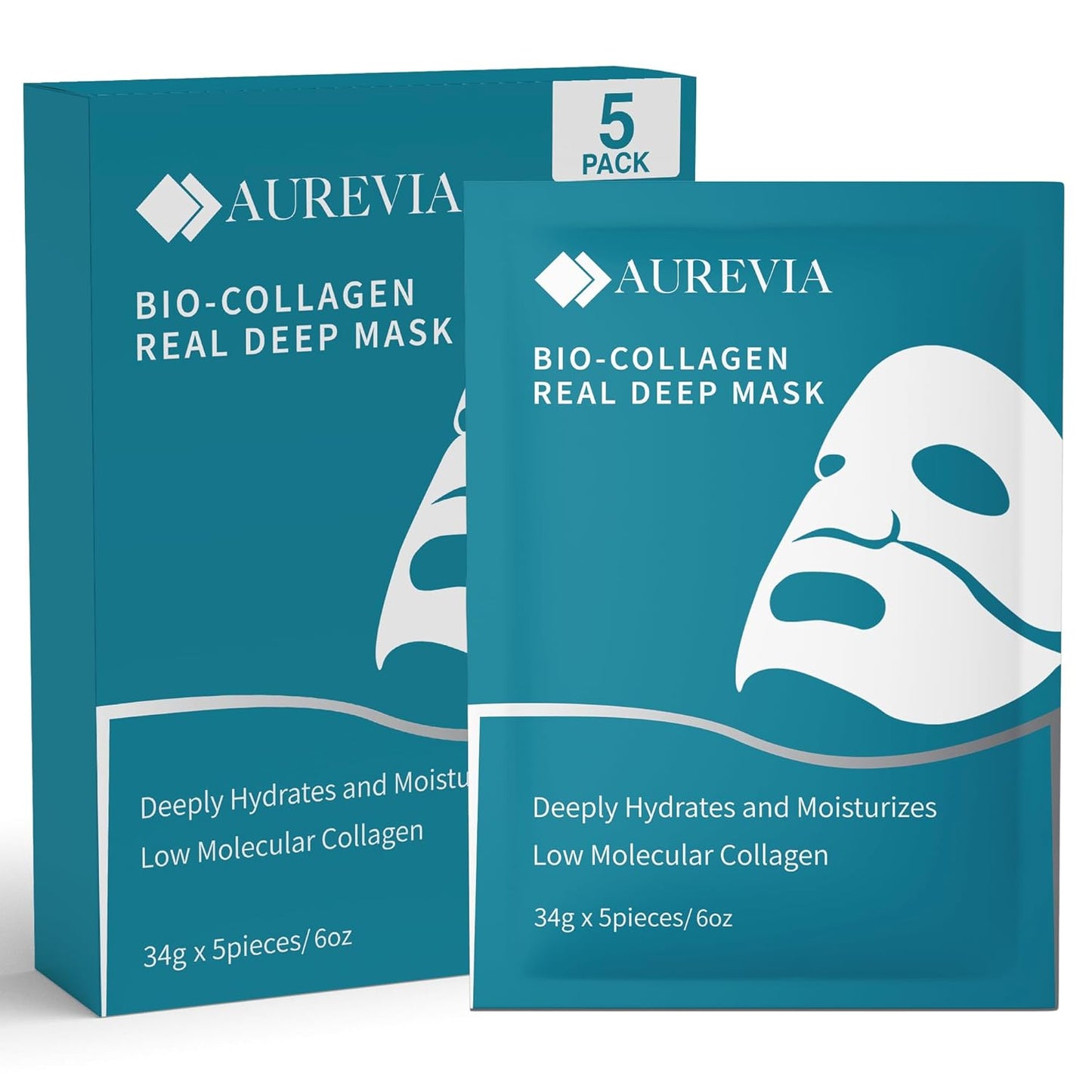 5-Pack Bio-Collagen Hydrogel Face Masks | Hydrating, Moisturizing & Skin-Firming Sheet Masks for Women | Nourishing, Brightening & Pore-Refining Skincare