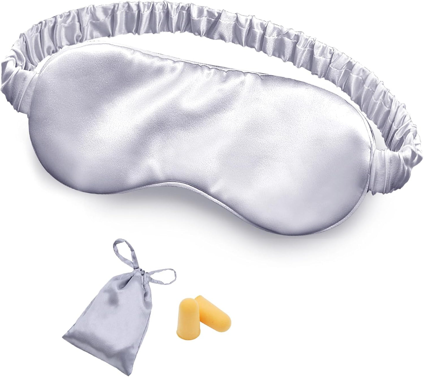 OLESILK Silk Sleep Eye Mask Blindfold with Double Layer Filling for Full Night's Sleep, Silk Wrapping Strap- Luxury Eye Cover Eyeshade for Women Men with Travel Bag and Ear Plugs, Silver
