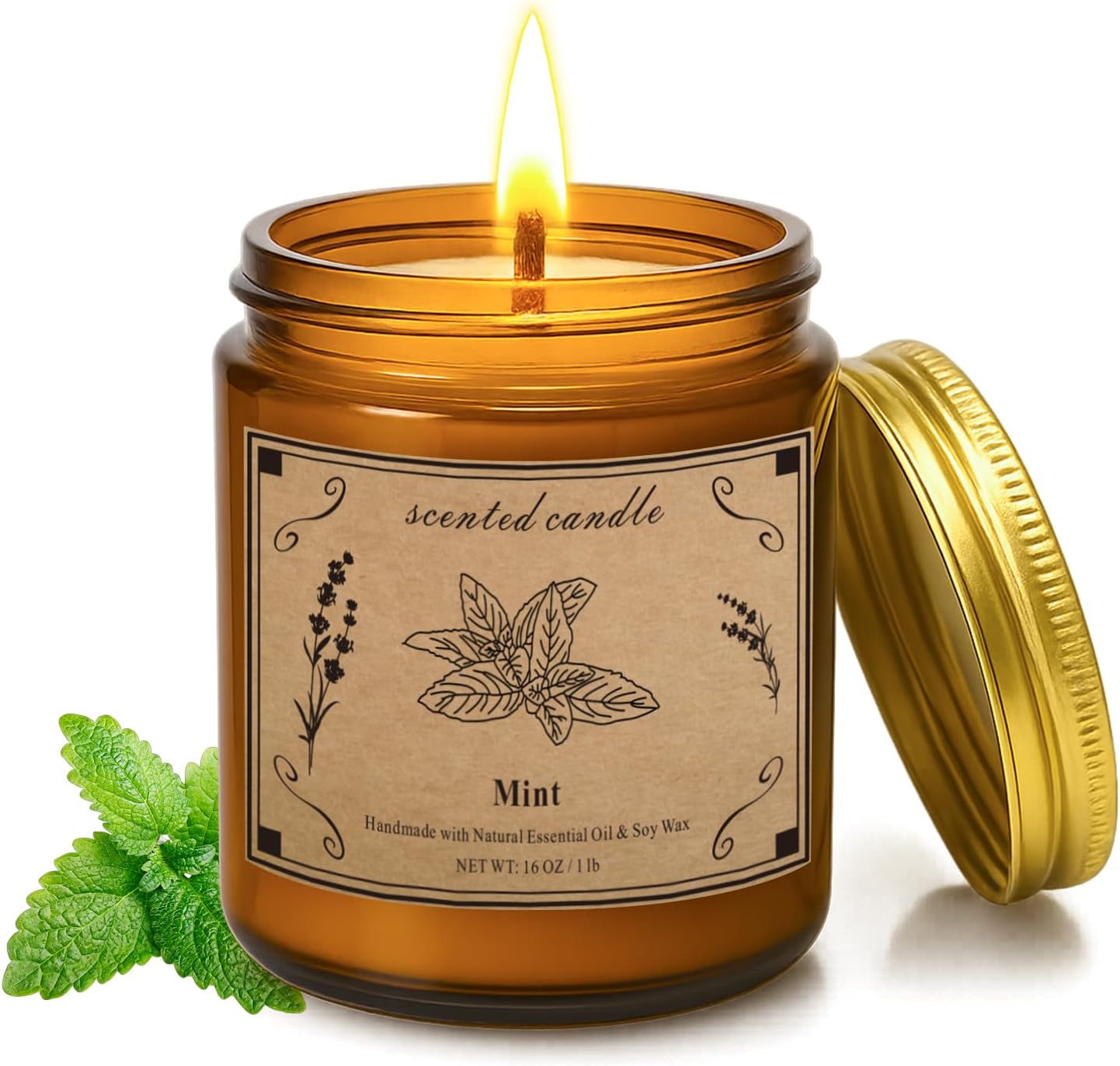 Home Scented Candles, 16oz Large Jar Scented Candle – Mint Soy Wax Candle with 100 Hour Burn Time, Long Lasting Aromatherapy Candle for Cooling Freshness, Relaxing Home Fragrance & Gift Candles