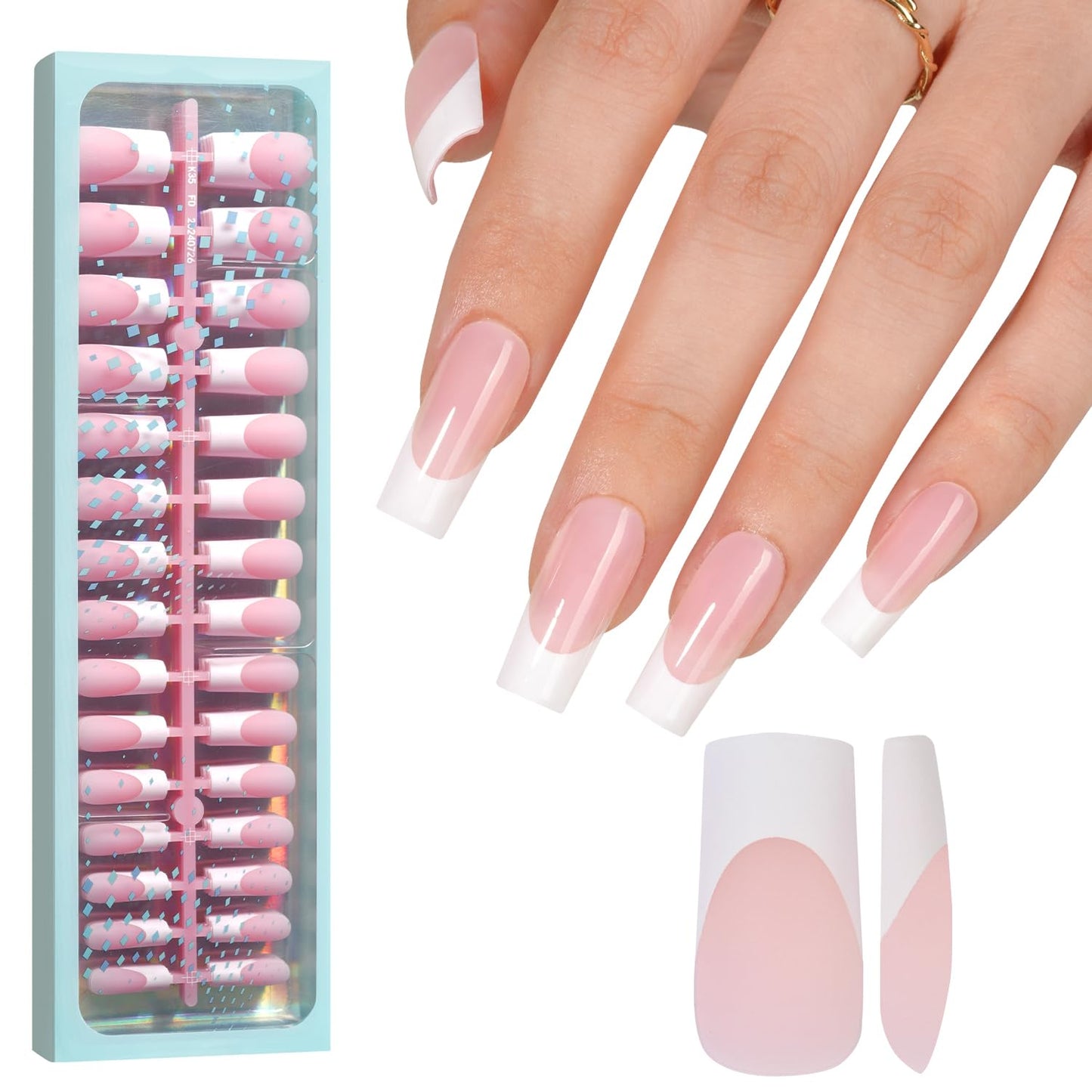 Vansiho Pink French Gel Nail Tips, 150Pcs Long Square Soft Gel Nail Tips, French Tips Press on Nails, Fake Nails for Nail Art DIY 15 Sizes