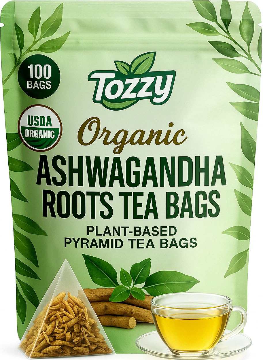 Tozzy Organic Ashwagandha Tea – 100 Count, Plant-Based Pyramid Tea Bags
