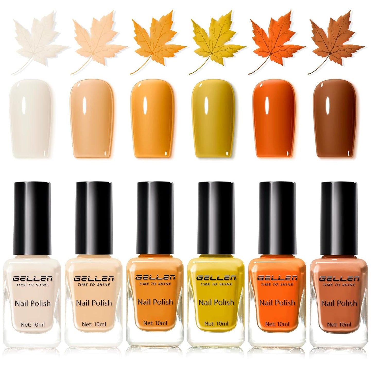 Gellen Maple Brown Nail Polish, Halloween Fall Winter Leaf Regular Nail Polish Air Dry 6-Color Set for Finger Toe Nails Home Salon Manicure Women Girl Gifts, Not UV Gel, Hema Free, Non Toxic, TPO Free