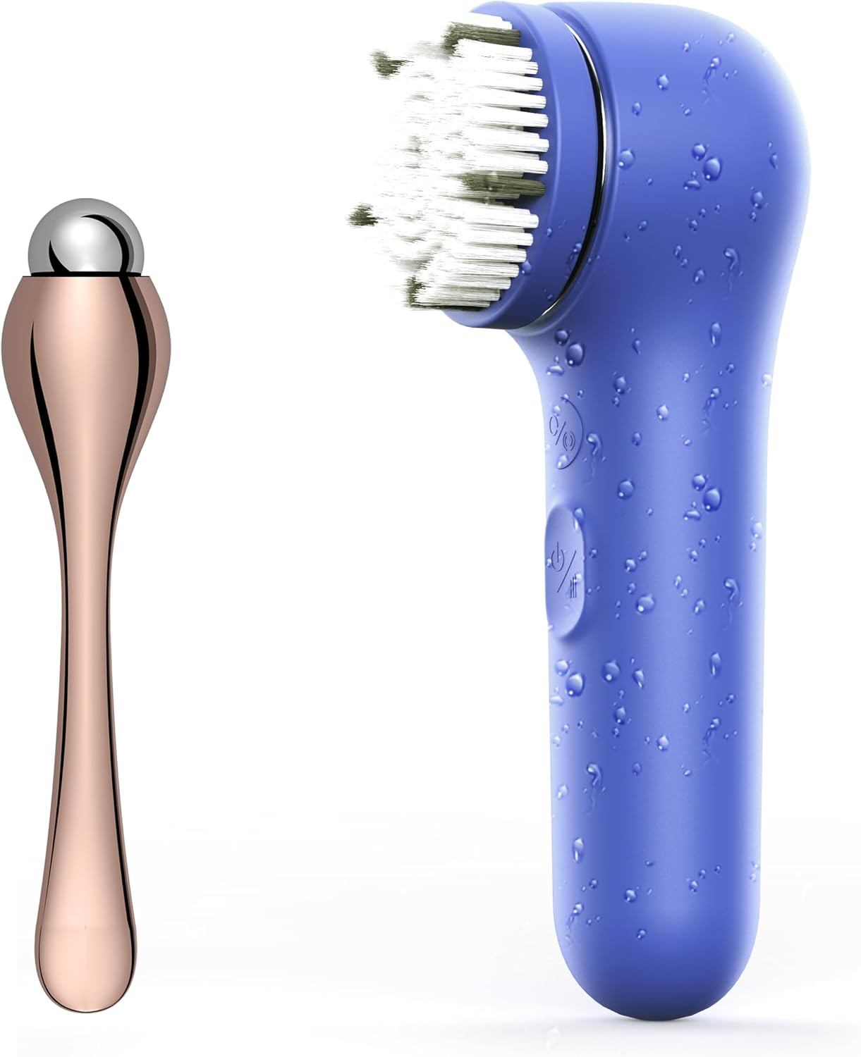 Premium Face Scrubber, Deep Pore Cleansing Brush, Waterproof & Rechargeable Face Scrub Brush for Men& Women, Electric Facial Exfoliator with 3 Brushes, 3 Intensities, 2 Modes with Eye Rollor - Azure