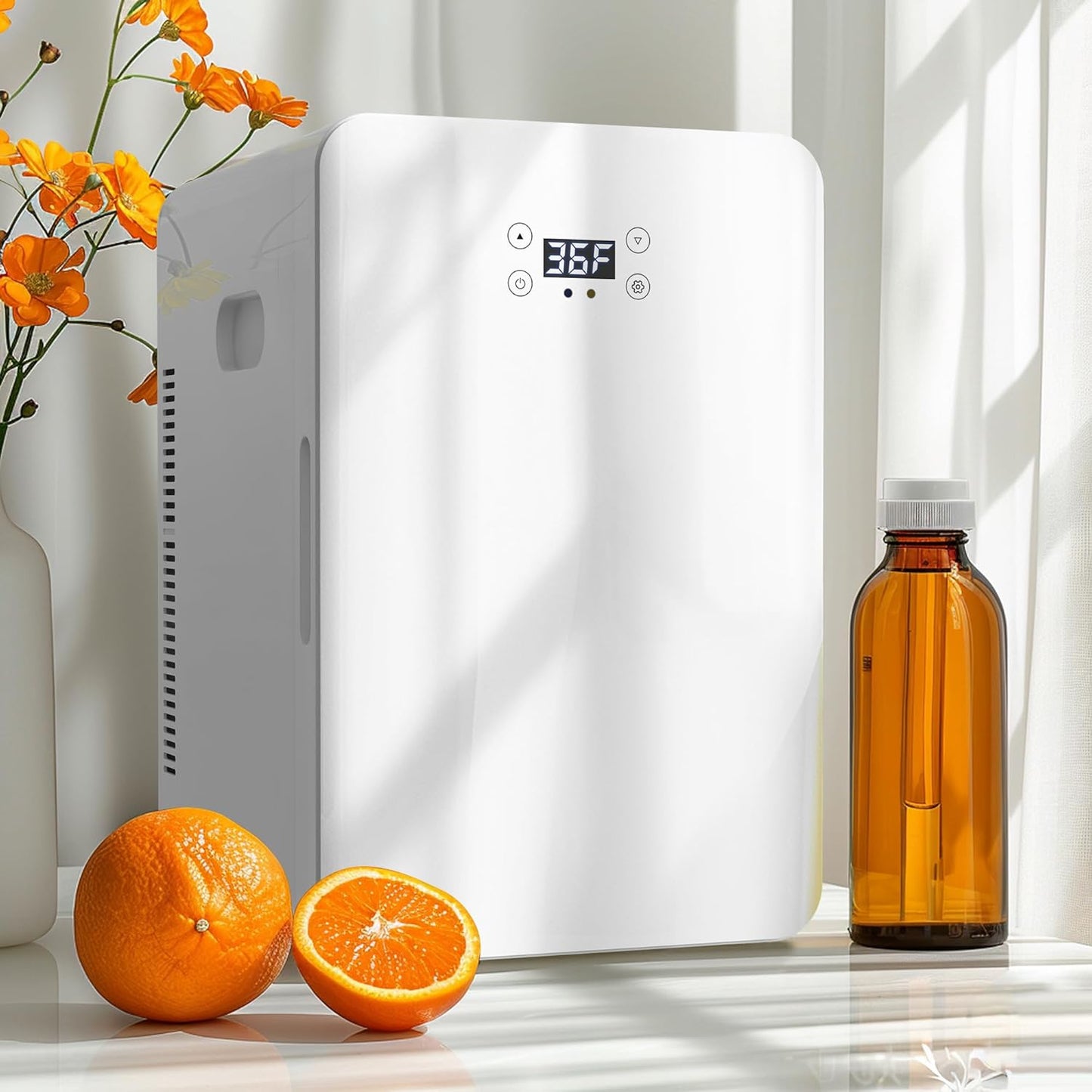 22L/30Cans Mini Fridge for Bedroom, 12v DC Portable Cooler & Warmer, Mini Refrigerator with Glass Front, for Car Office Desk & Dorm Food Beverage Skincare Makeup (Cooling White)