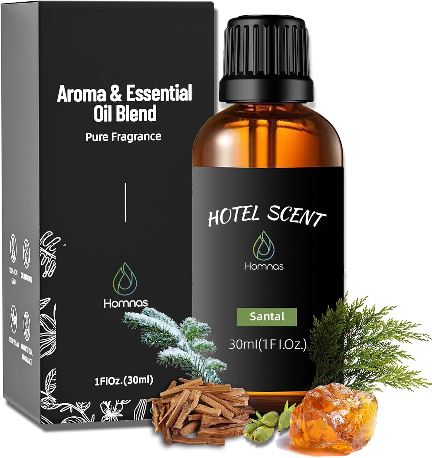 Santal Essential Oil, Hotel Diffuser Oil, Home Luxury & Hotel Scents for Diffuser, Christmas Gift 30ML Pure Diffuser Oil with Sandalwood, Cedarwood and Musk for Aromatherapy