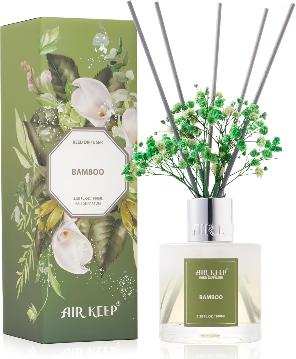 Airkeep Reed Diffuser Set - 3.38 fl oz(100ml) Bamboo Scent Diffuser Home Fragrance Diffuser Set Includes 8 Reed Diffuser Sticks,Home Decor & Office Decor, Fragrance and Gifts