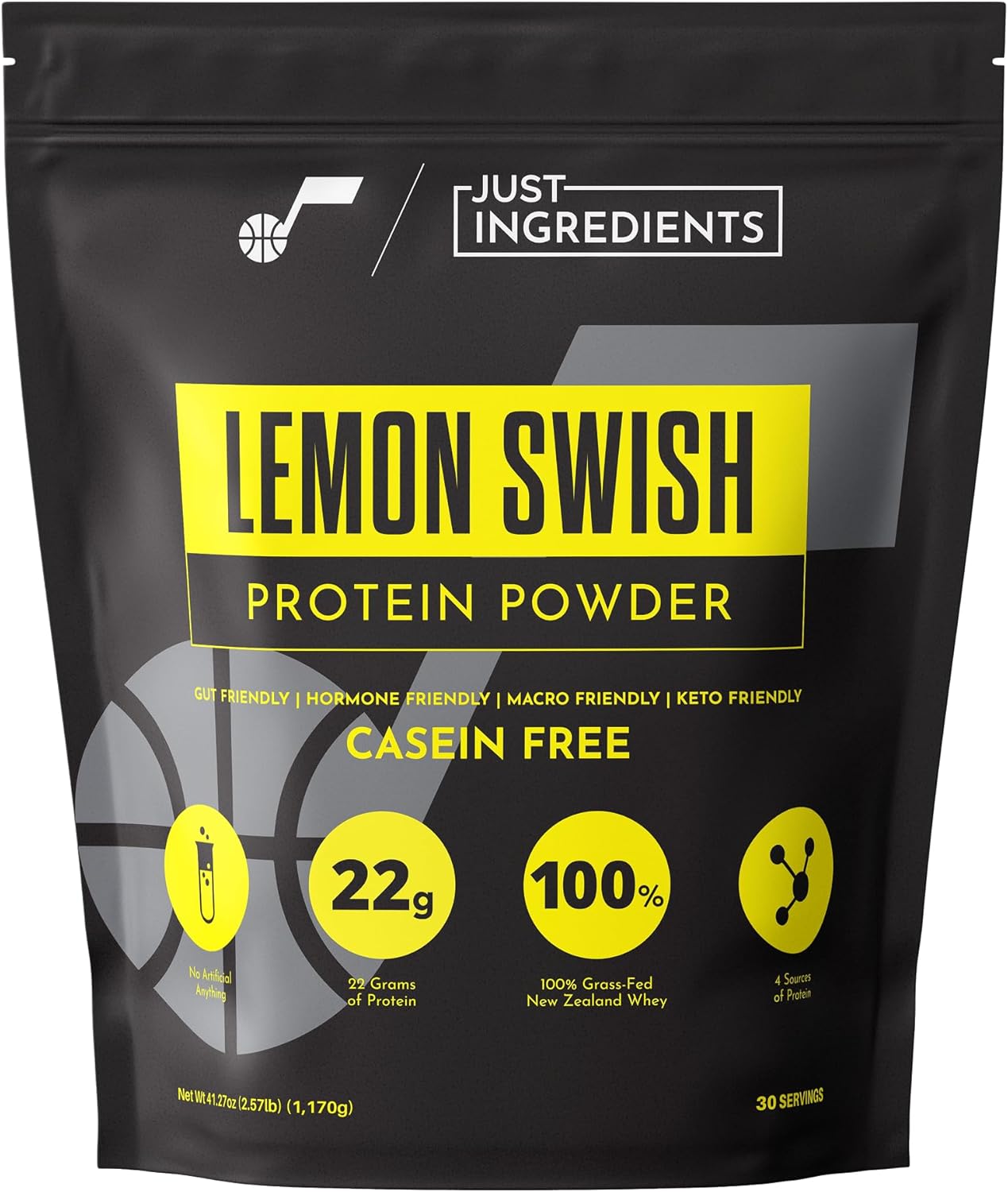 JUST INGREDIENTS Lemon Swish Protein Powder - Grass-Fed Whey, Lemon Flavor - 1.44 lb,