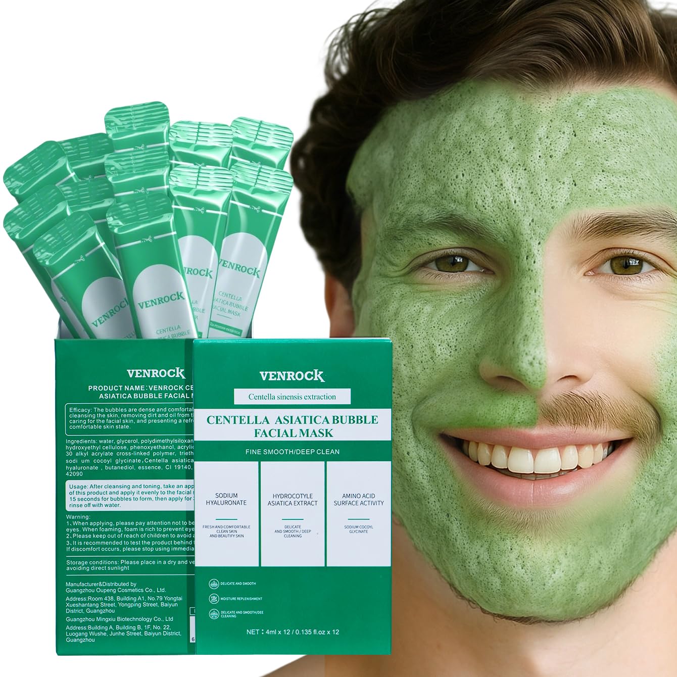 VENROCK Centella Asiatica Bubble Face & Facial Mask with Hyaluronic Acid, Moisturizing & Skin Softening Cleansing Mask, Removes Blackheads & Comedones, Controls Oil, Deeply Cleans Face, Pore Cleansing