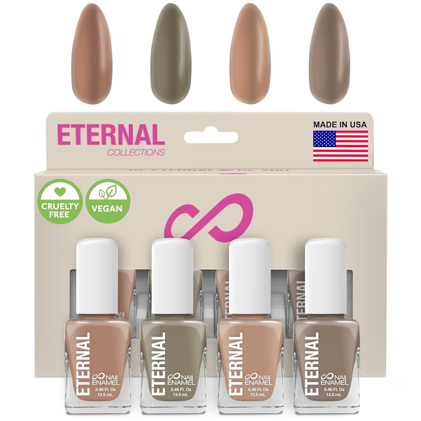 Eternal Nude Nail Polish Set for Women (NUDE GRAY) - Brown Nail Polish Set for Girls | Long Lasting & Fast Drying Nail Polish Kit for Home DIY Manicure & Pedicure | Made in USA, 13.5mL (Set of 4)