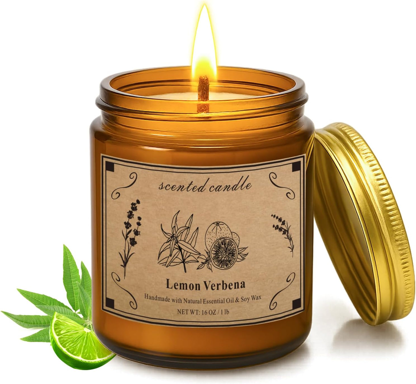 Scented Candles for Home, 16oz Large Jar Scented Candle – Lemon Verbena Soy Wax Candle with 100 Hour Burn Time, Long Lasting Aromatherapy Candle for Home Fragrance, Relaxation & Gift for Women/Men