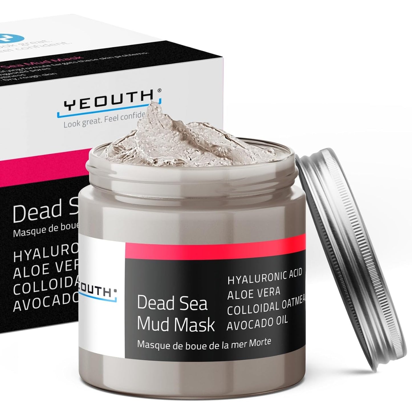 YEOUTH Dead Sea Mud Mask for Face with Hyaluronic Acid and Avocado Oil, Revitalizing Face Masks for Smoother Looking Skin 8oz