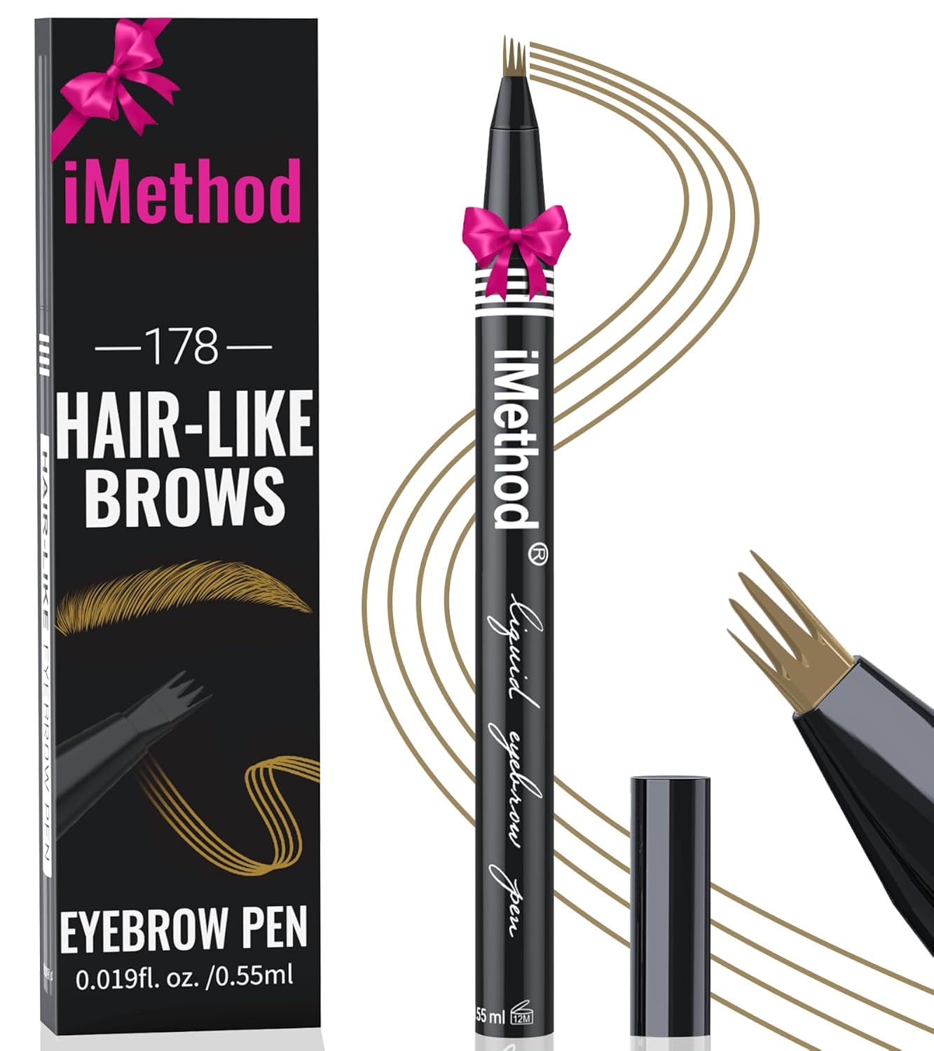 iMethod eyebrow pen - Microblading eyebrow pen, eyebrow pencil with a Micro 4-Fork Tip for Natural Hair-Like Brows, Long-Lasting Eye Brow Pencils for Women, Waterproof, Light Brown