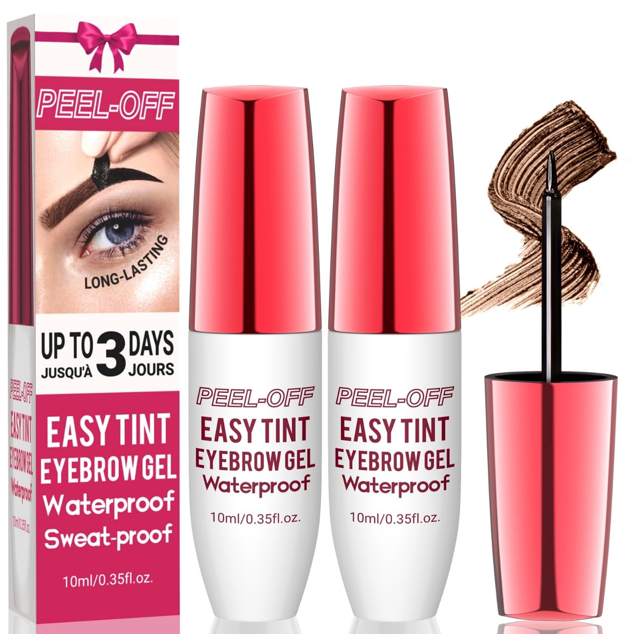 2PCS Peel Off Eyebrow Gel Kit - Brow Peel Off Gel for Women,Waterproof Long-lasting,Natural Brows Color DIY at Home,For Fuller & Defined Looking Brows,DIY at Home(Brown)